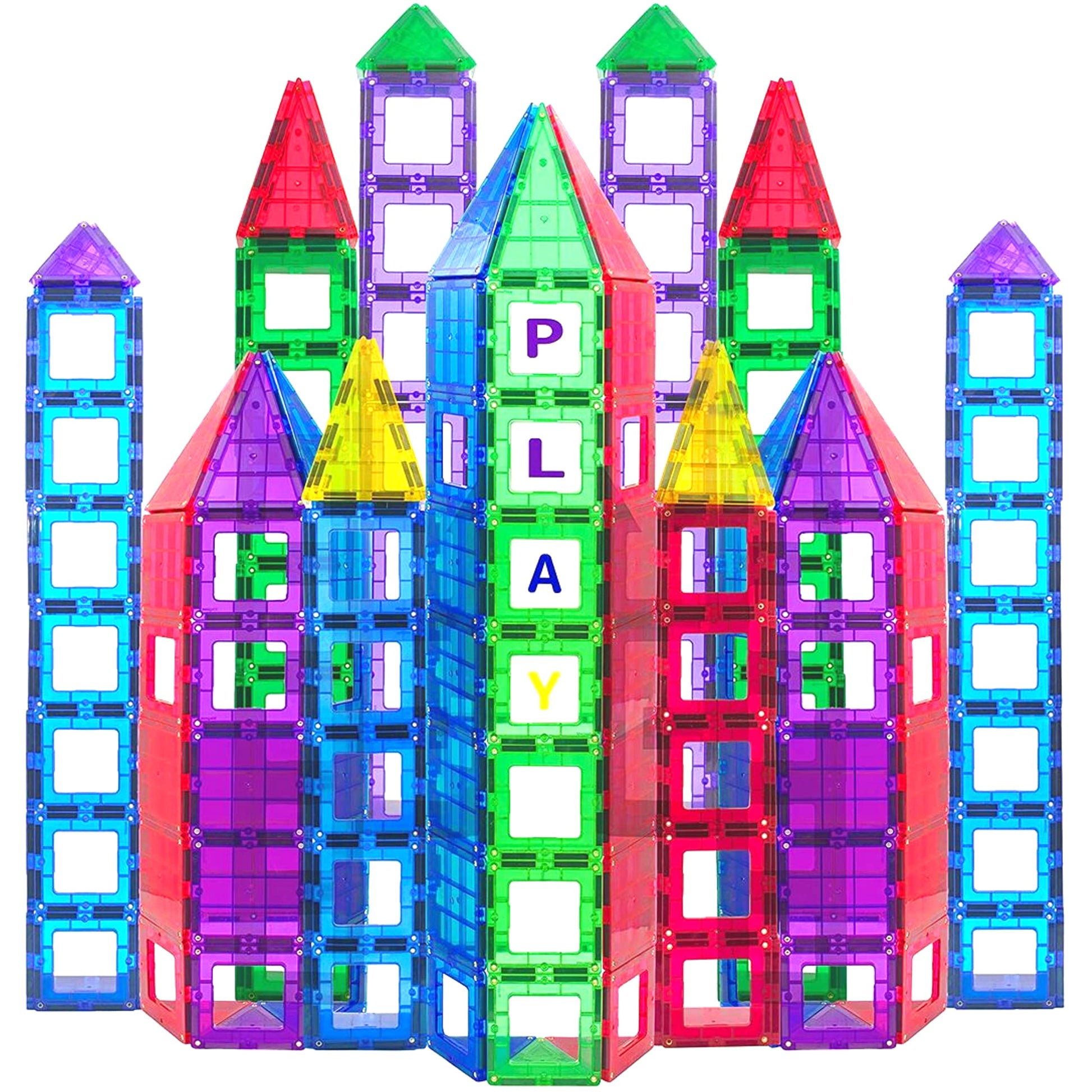 Magnetic Tiles Building Blocks - 113pcs Advanced Set - STEM Toys for 3+ Year Old Boys and Girls -Strongest Magnets - Includes 13 Piece Insert Alphabet