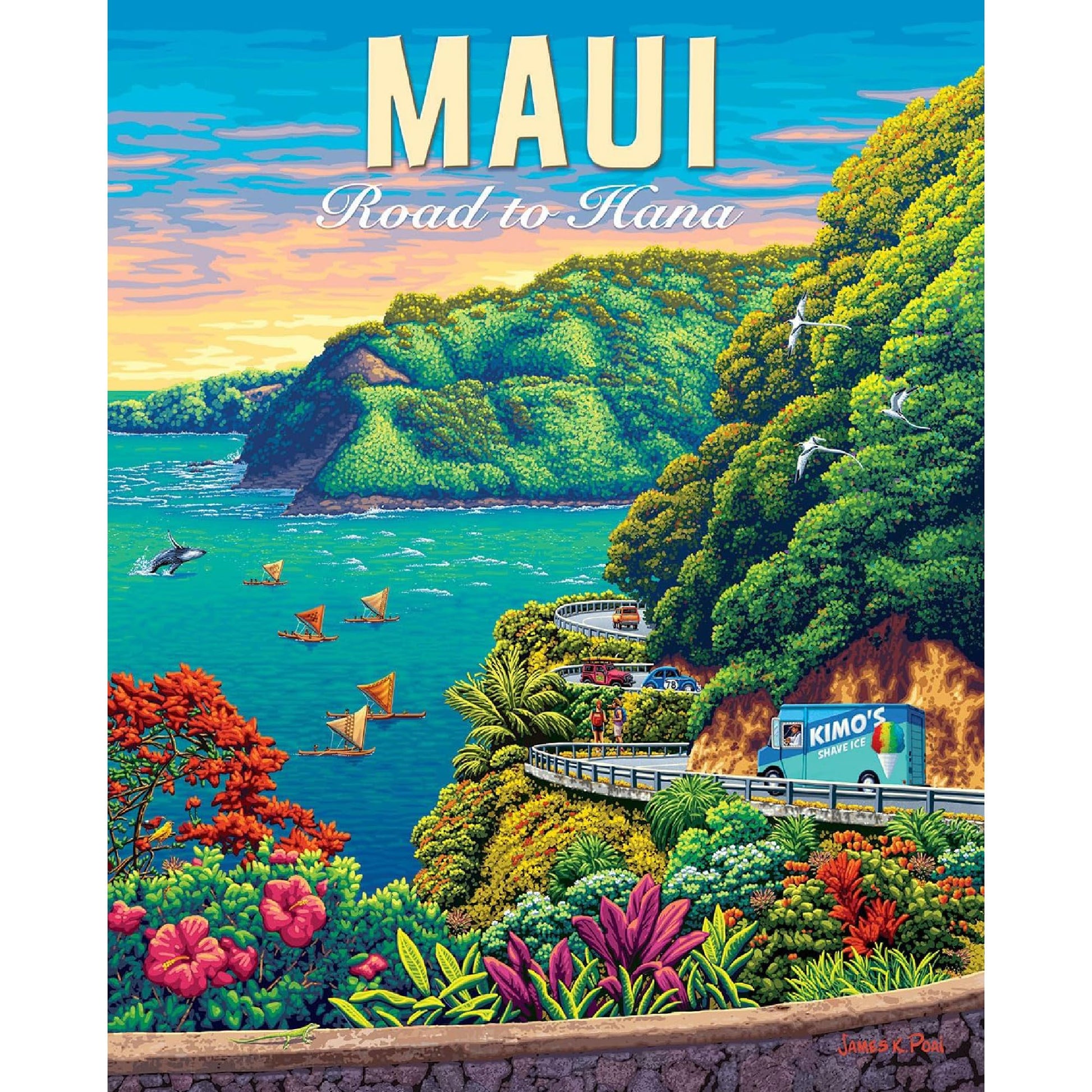 Boardwalk Maui Road to Hana 500 Piece Jigsaw Puzzle Tropical Coastal Hawaii Puzzles with Premium Box, Gift for Adults and Family 16"x20"