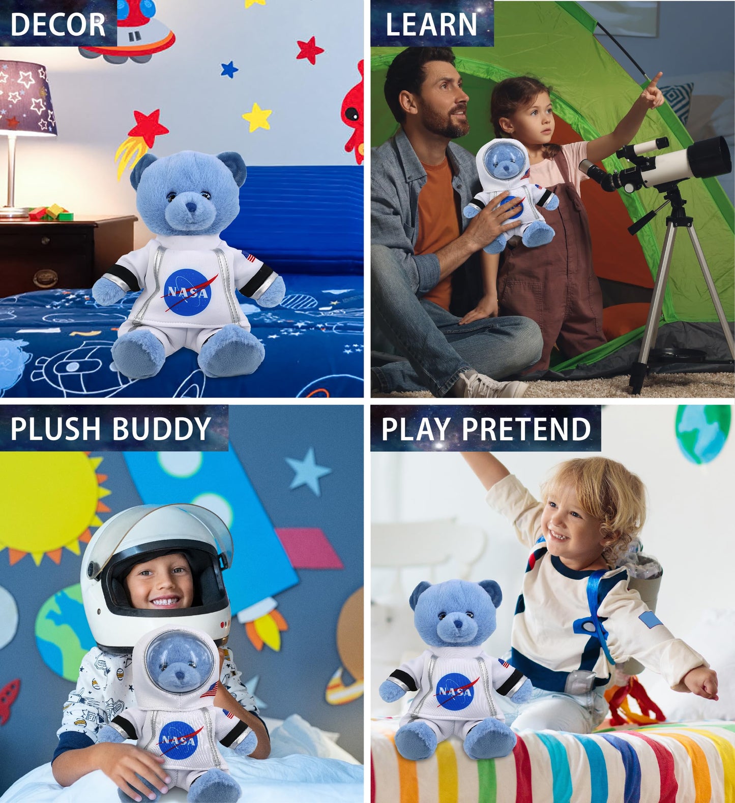 DolliBu Baby Blue Bear Astronaut Plush Toy - Wild Life Astronaut Stuffed Animal with Space Helmet and NASA Astronaut Suit, Spaceman Doll Decor