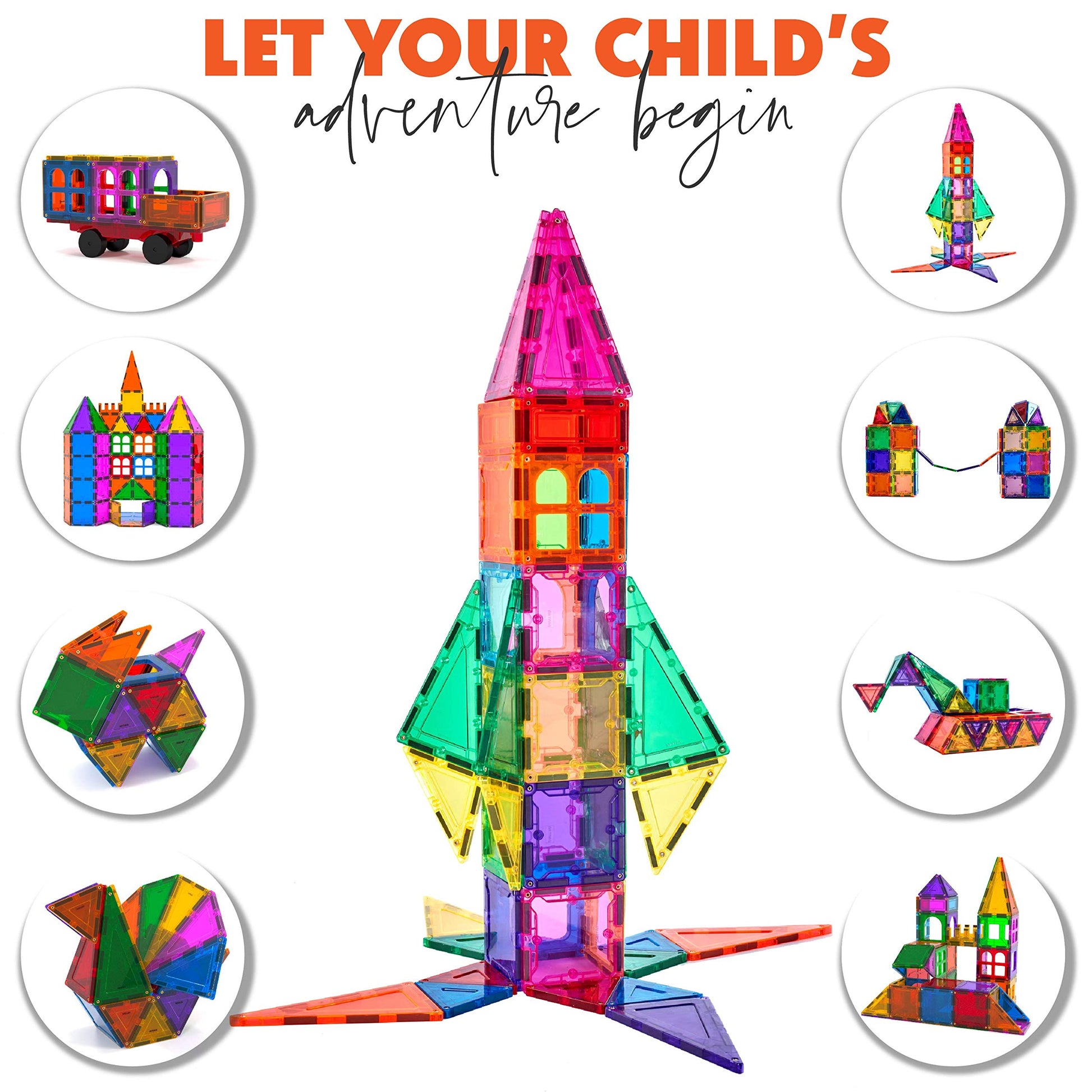 Royal Kiddos - 124 PCS with 2 Cars - Magnetic Building Blocks Toys for Kids - Magnetic Tiles Building Set for Toddlers - Magnet Toys for Children
