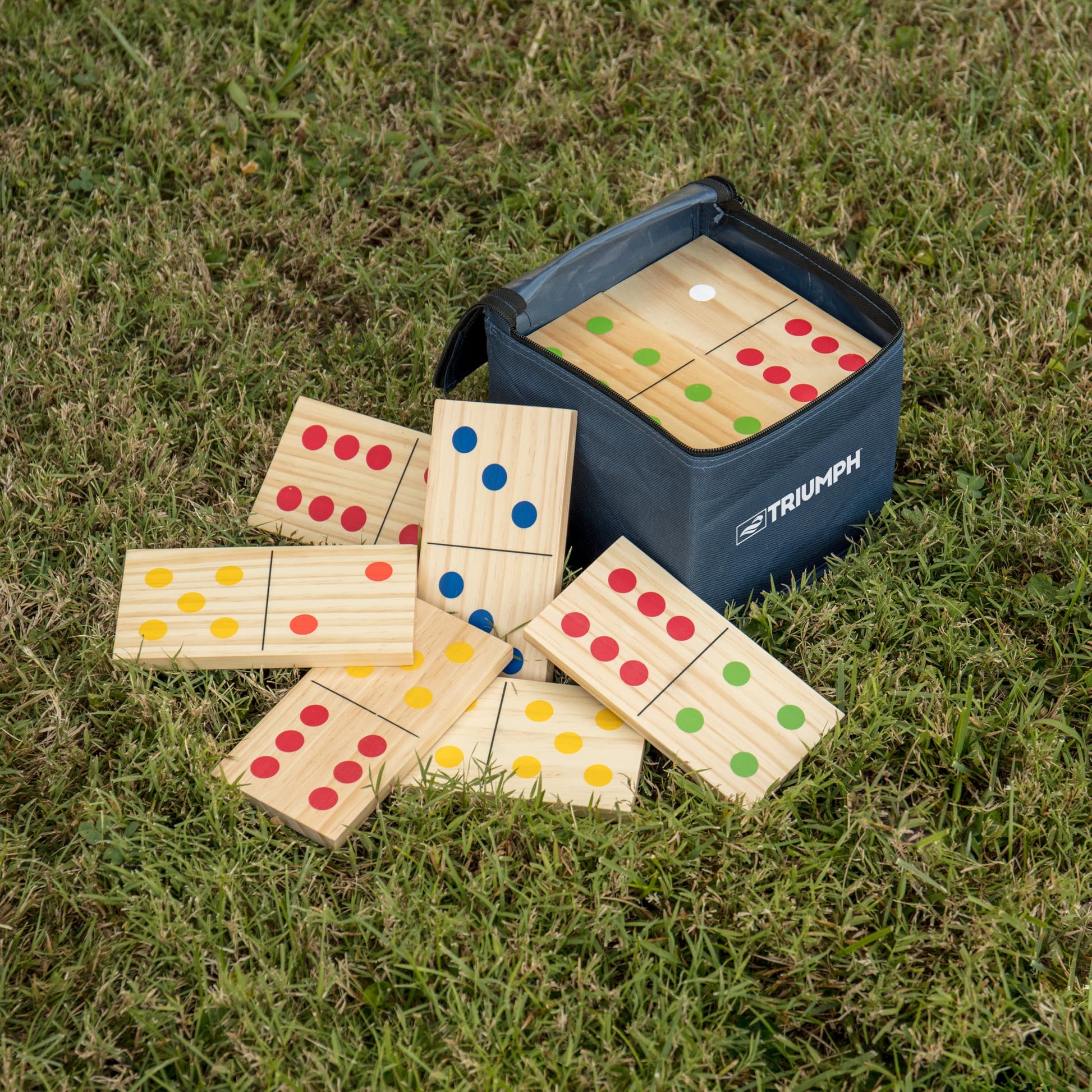 Triumph 28-Piece Wood Lawn Outdoor Large-Format Domino Set Includes Storage Carry Bag