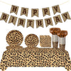 Leopard Print Party Supplies, Cheetah Happy Birthday Party Decorations with Plates Napkins Cups Tablecloth for Safari Animal Leopard Birthday Party