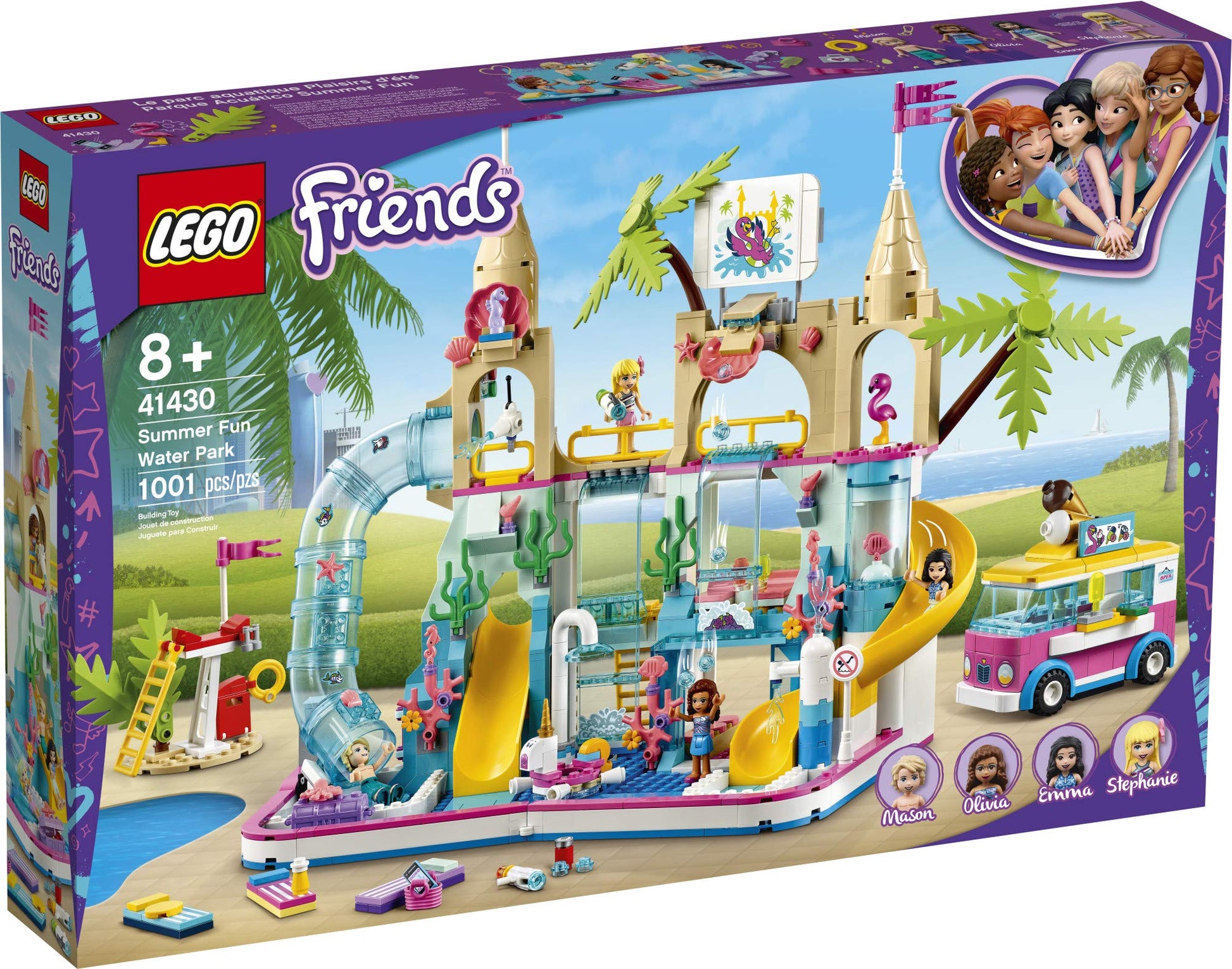 LEGO Friends Summer Fun Water Park 41430 Set Featuring Friends Stephanie, Emma, Olivia and Mason Buildable Mini-Doll Figures, Perfect Set for Creative