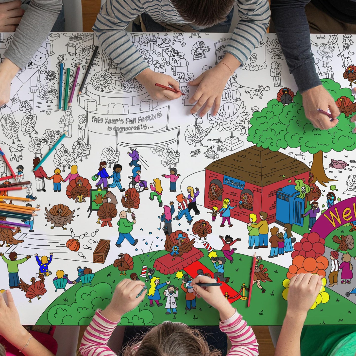 Thanksgiving Hide-N-Seek Color Your Own Tablecloth- Can You Find the Hidden Objects While You Color? - Fun Waldo-Like Holiday Activity Game For Kid's