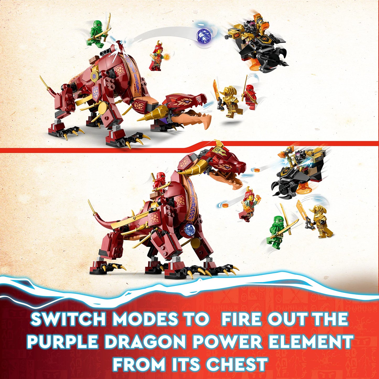 LEGO Ninjago 71793 Fire Heatwave Dragon, Toy Blocks, Present, Ninja, Carrot, Boys, 8 Years Old and Up