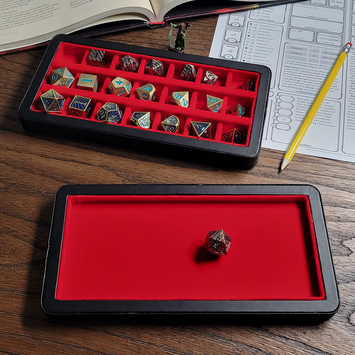Forged Dice Co. Reliquary Large Divided Dice Case with Dice Tray for Polyhedral Dice Sets - 21 Felt-Lined Chambers - Magnetic Lid Closure - Metal Dice