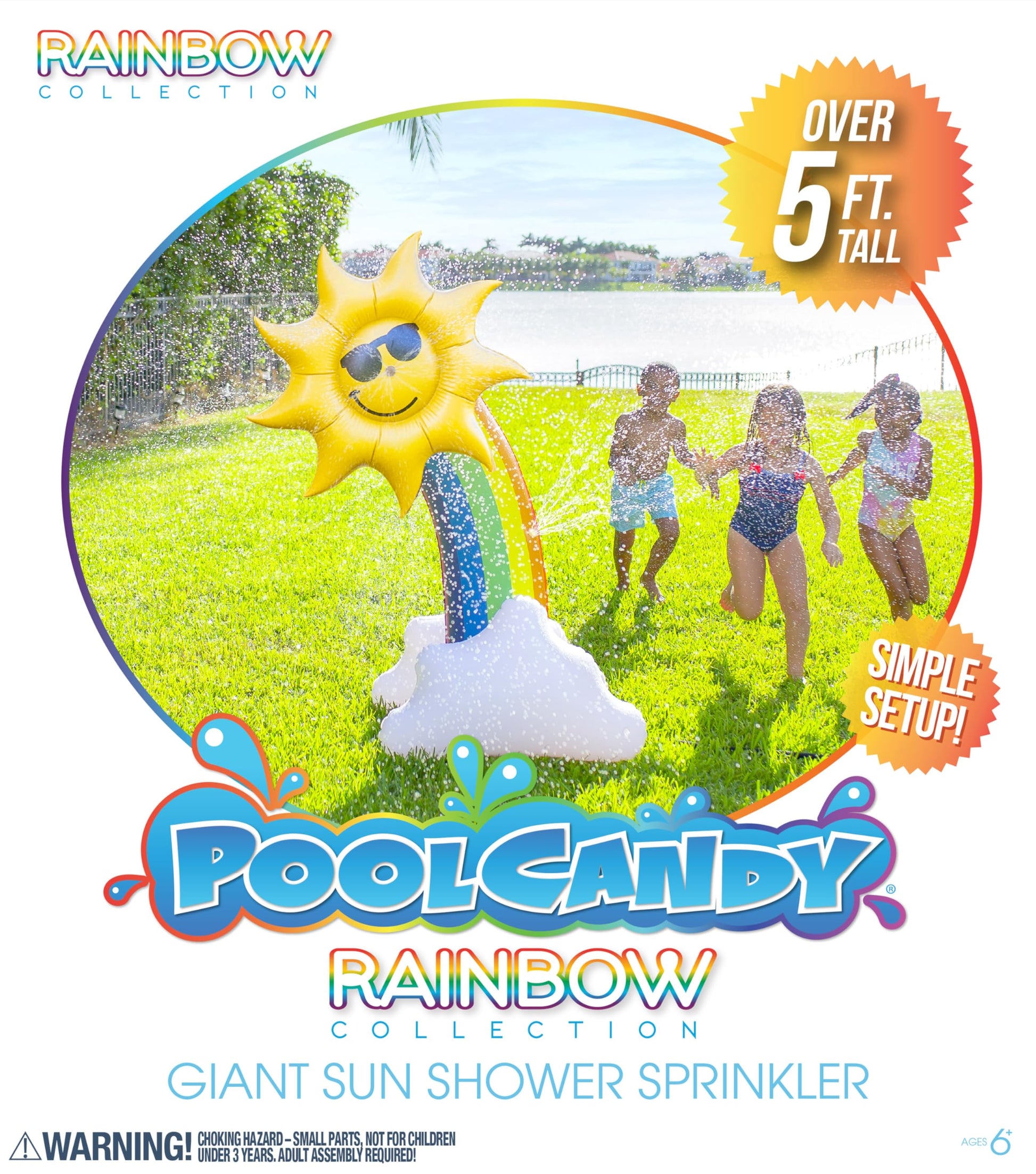 PoolCandy 5-Foot Giant Inflatable Rainbow Sprinkler - Sun Shower Backyard Water Toy for Kids & Adults, Garden Hose Splash Play for Summer Parties