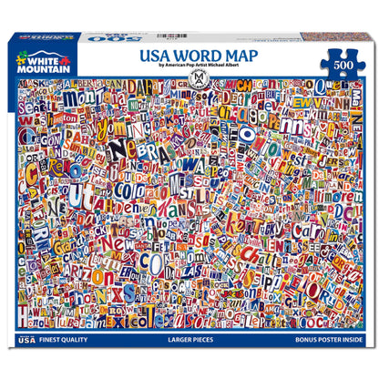 White Mountain 500 Piece Jigsaw Puzzle Travel Collage, USA World Map
