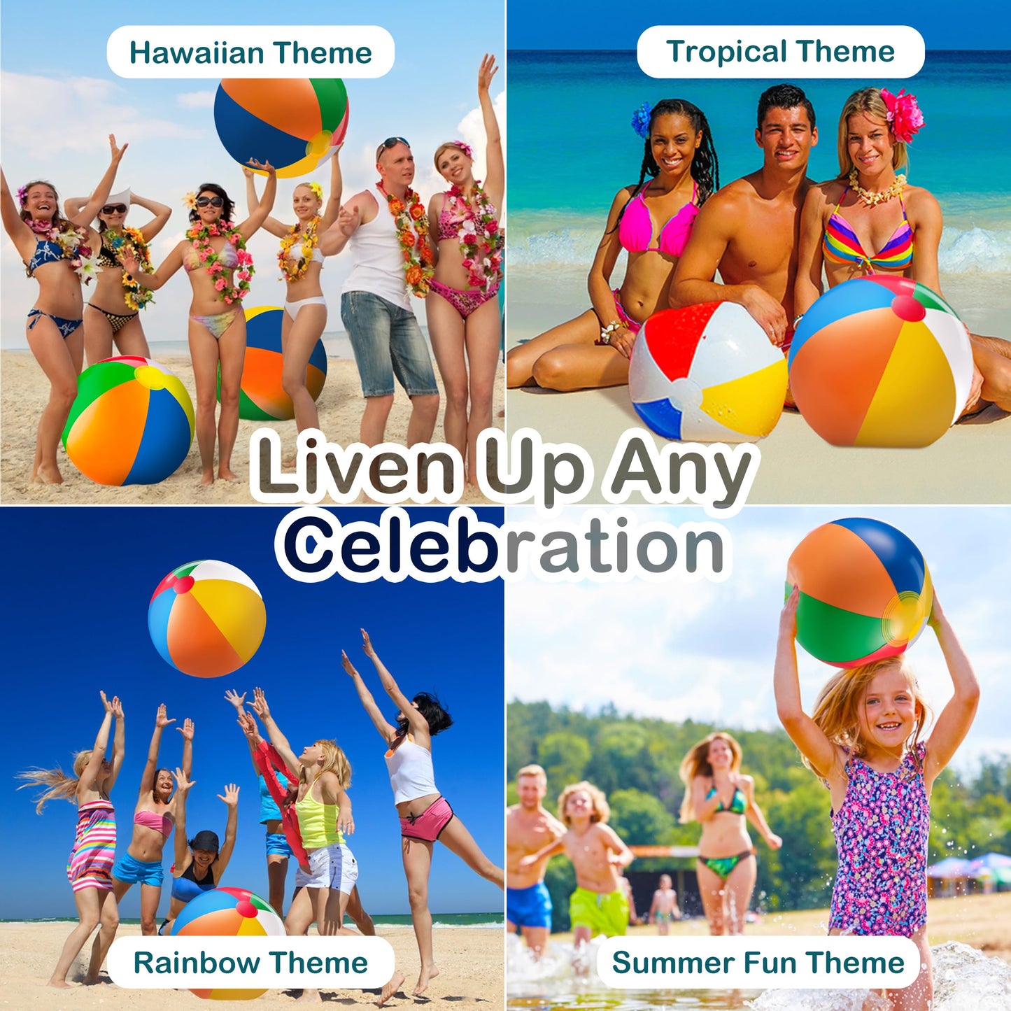 24-Inch Giant Inflatable Beach Balls - Large Blow Up Pool Balls 3-Pack