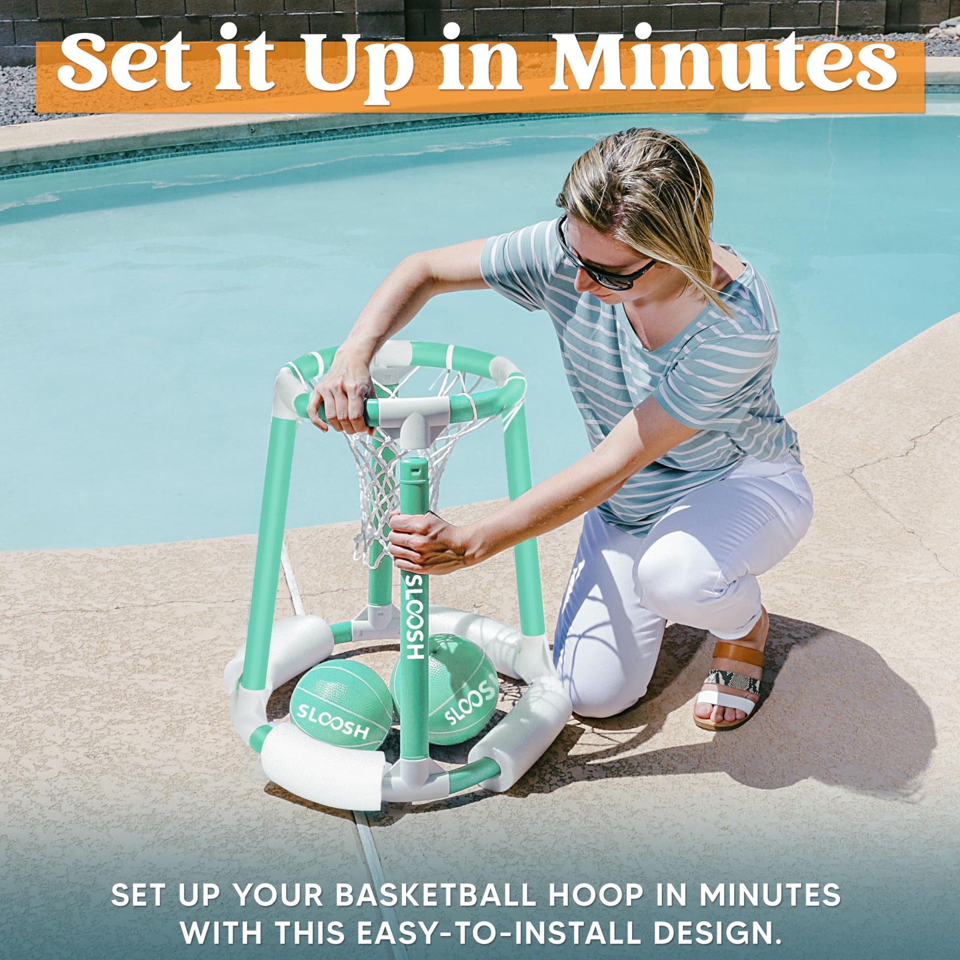 Sloosh Pool Basketball Hoop Toys, Floating Basketball Pool Game, Swimming Floats Toys with Balls Pump, Summer Outdoor Water Play Toy for Kids