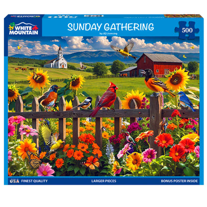 White Mountain 500 Piece Jigsaw Puzzle Spring Flower Bird, Sunday Gathering