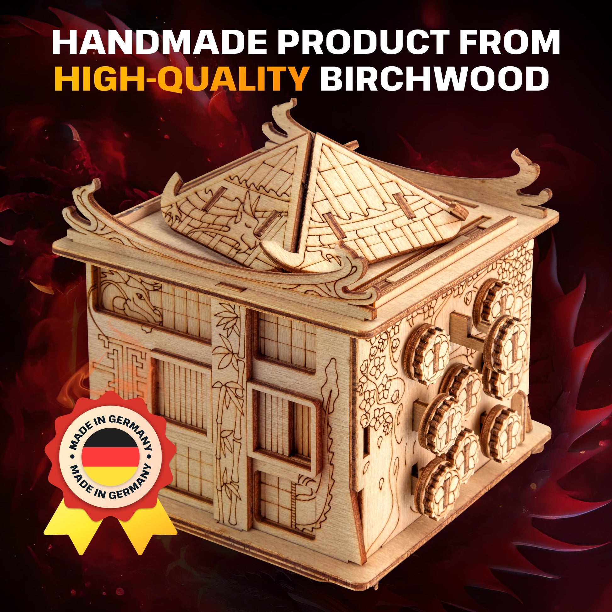 ESC WELT House of Dragon Puzzle Box - 3D Escape Game Money Box - Brain Teaser Puzzle for Adults & Teens - Wooden Escape Room - Mind Puzzle Game