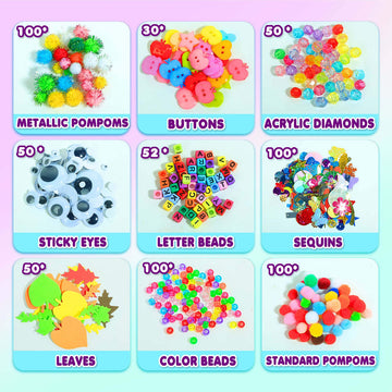 YITOHOP Arts Craft Supplies for Kids, 1000+ PCS Toddler DIY Craft Art Supply Set Include Pipe Cleaners, Pom Poms, Storage Box, 2026 Christmas Holiday