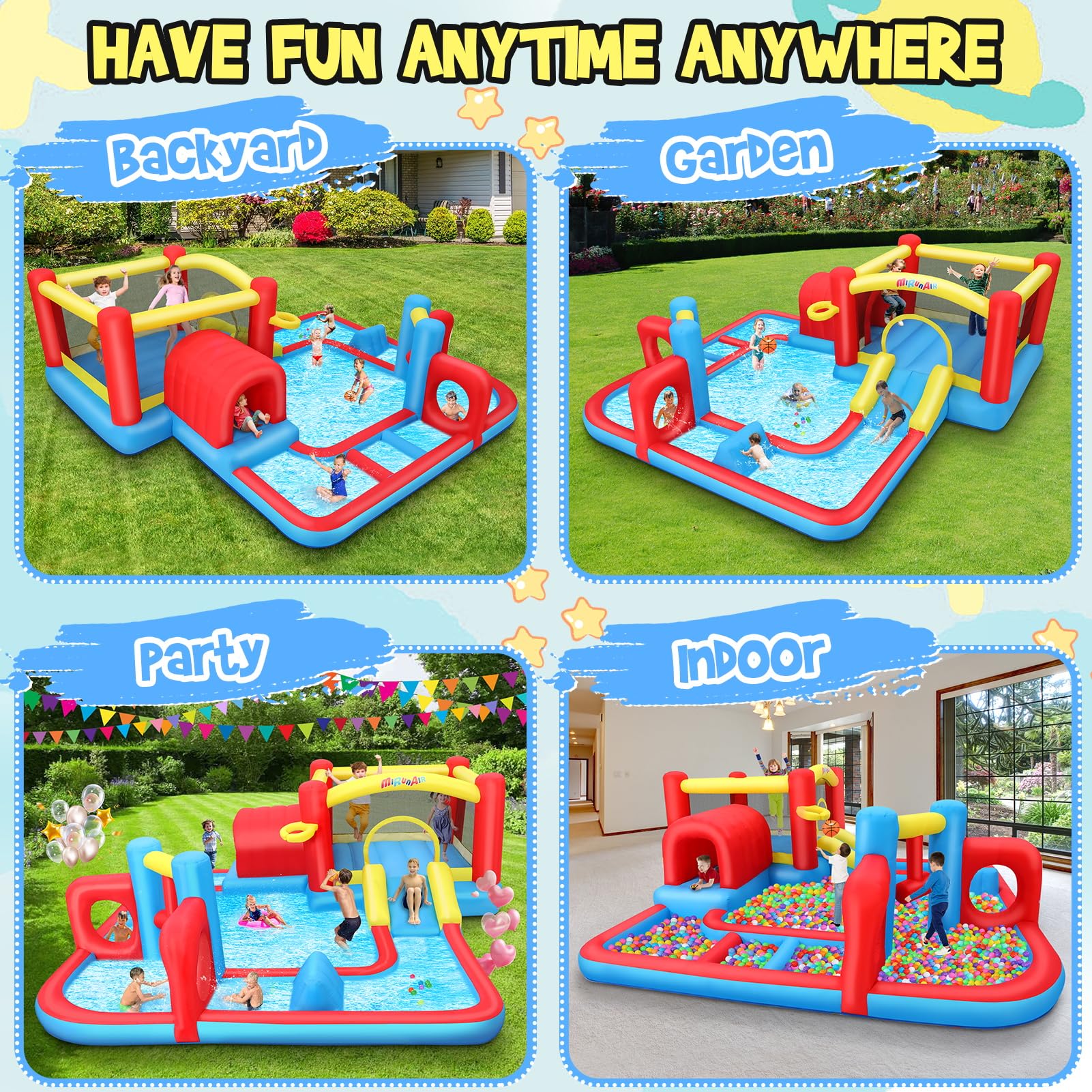 AKEYDIY Inflatable Water Slide Bounce House for Big Kids 3-12, Obstacle Course with Tunnel & Slide, Large Splash Pool, Water Cannon, Blow Up Water