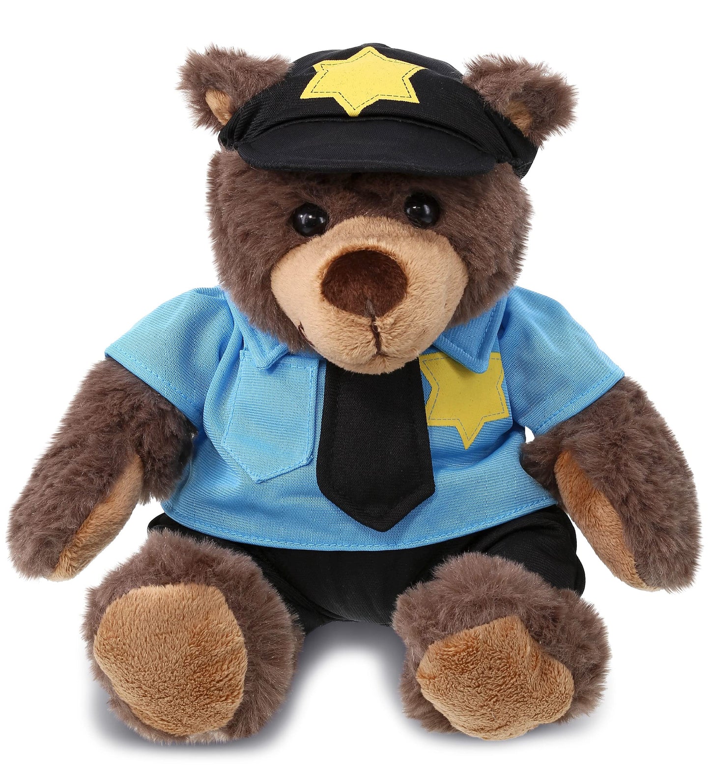 DolliBu Brown Bear Police Officer Plush Toy - Super Soft Plush with Red Plaid Hoodie, Cute Cop Uniform and Cap Outfit - 10 Inches