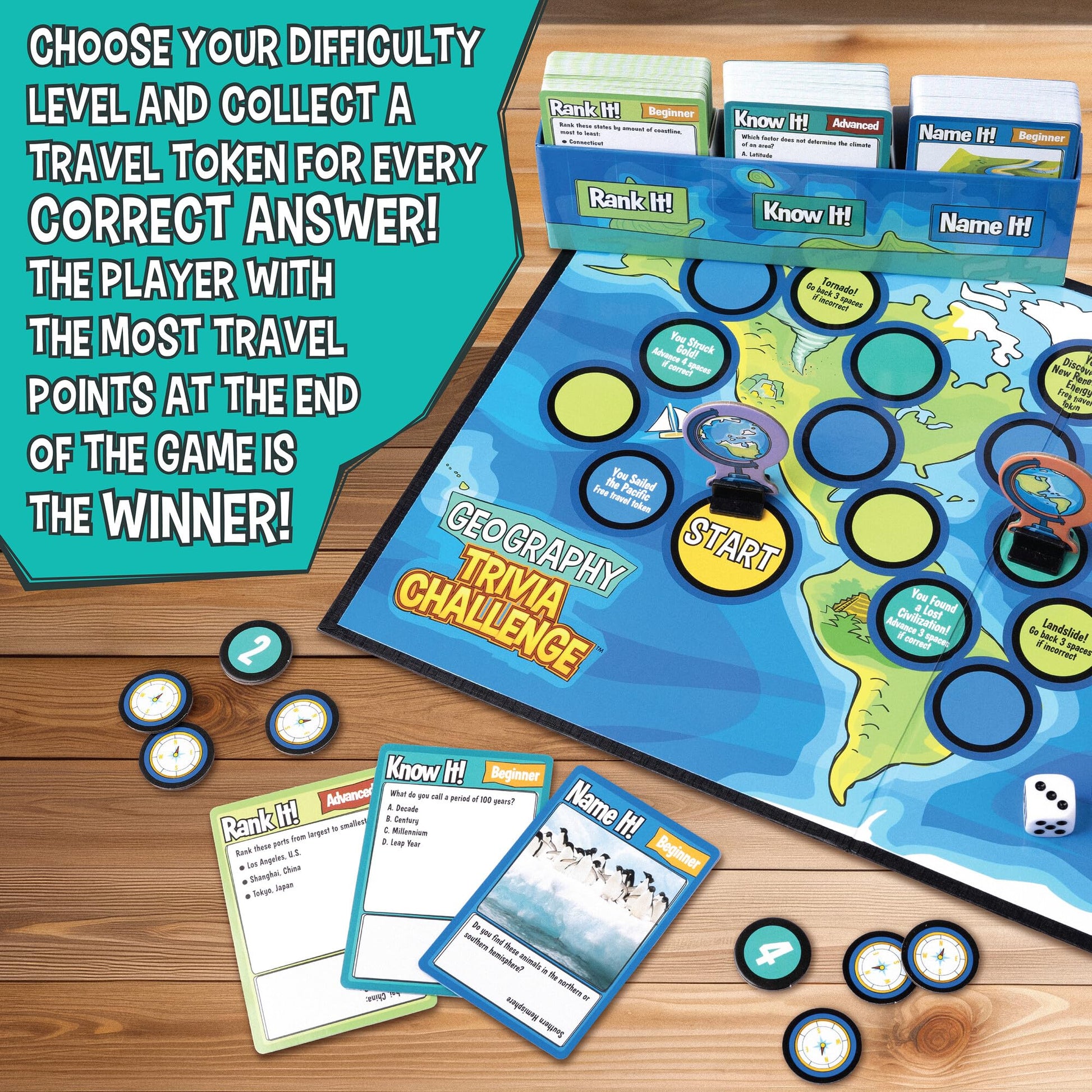 MindWare Geography Trivia Challenge - Board Game for Kids 8-12 and Up - Fun Trivia with 432 Double-Sided Question Cards - Educational Geography Game