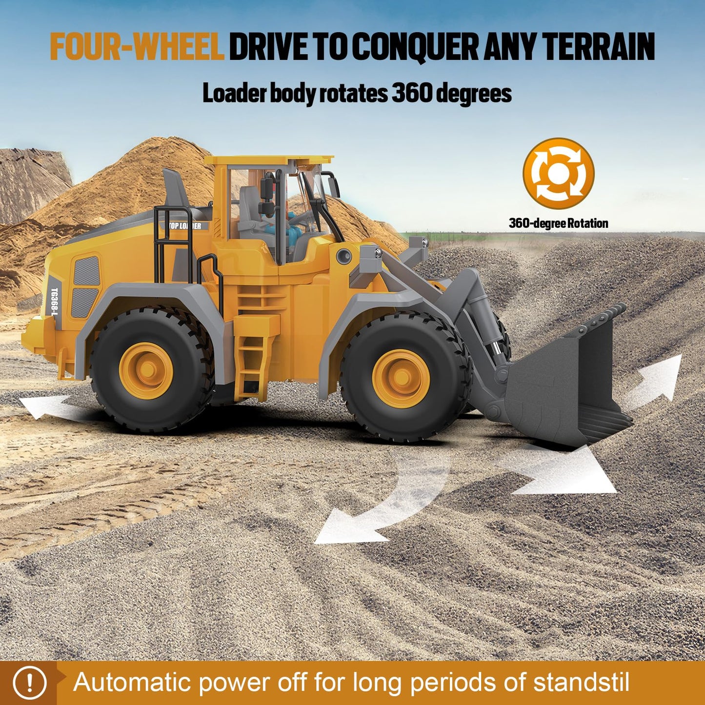 KIDMARKT Metal RC Wheel Loader Toy - Realistic Working Lights and Sounds, 1:20 Scale, 9-Channel Remote Control Construction Play Tractor Toys for Kids