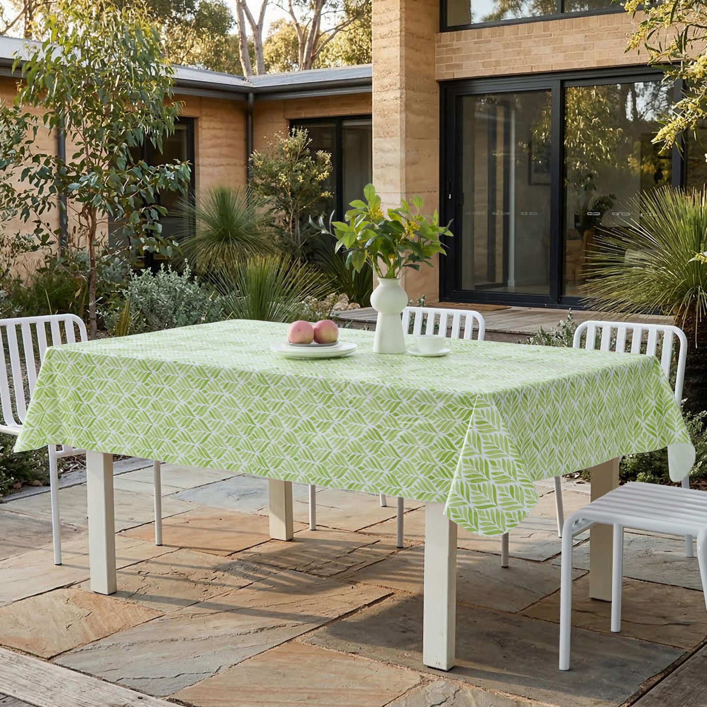 Newbridge Green Tropical Leaf Vinyl Tablecloth, 52 x 70 Inch Rectangle