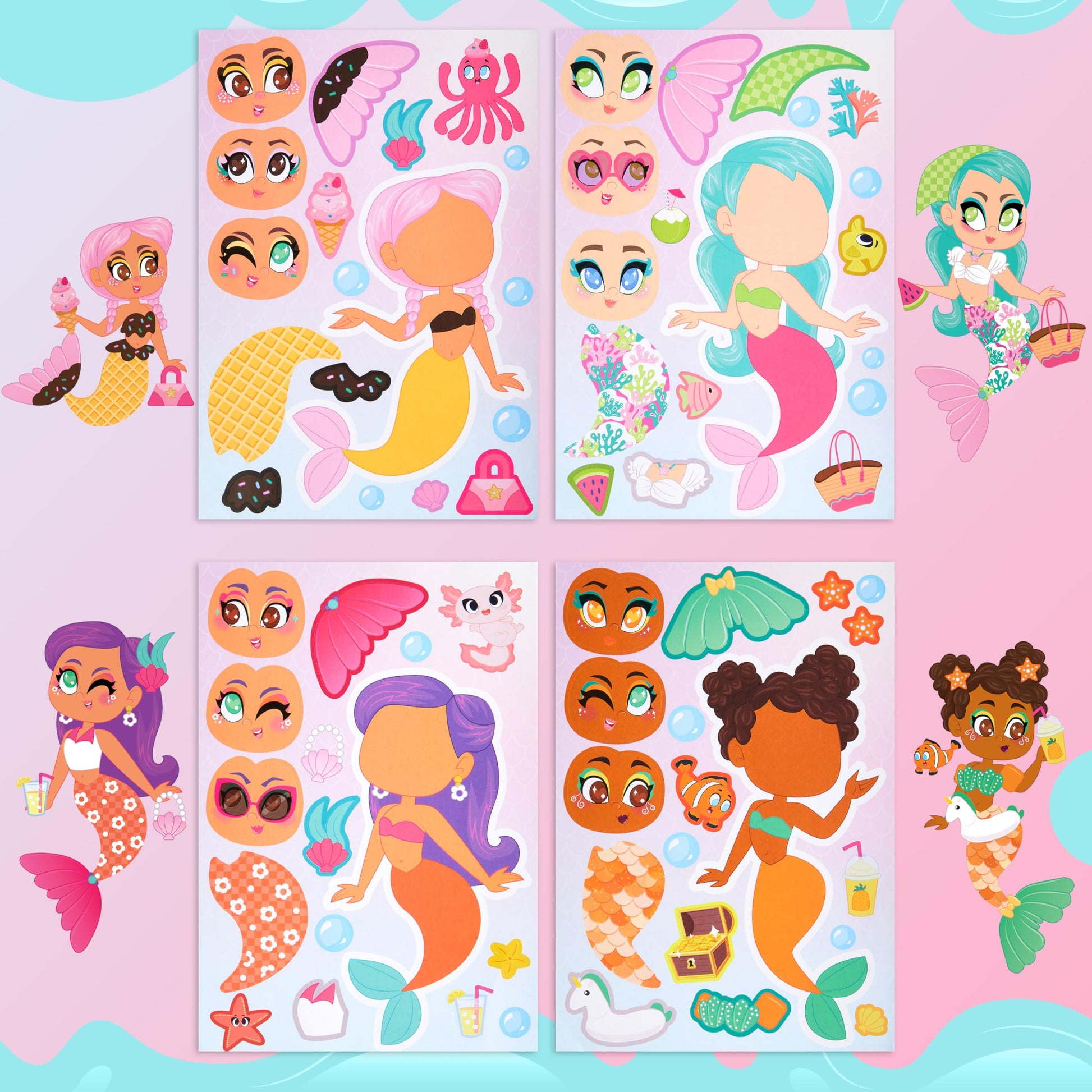 JOYIN 36 Pcs 9"x6" Mermaid Make a face Stickers for Kids, Make Your Own Mermaid Sticker Sheets, Party Favors Kids Crafts, Goodie Bags Stuffers