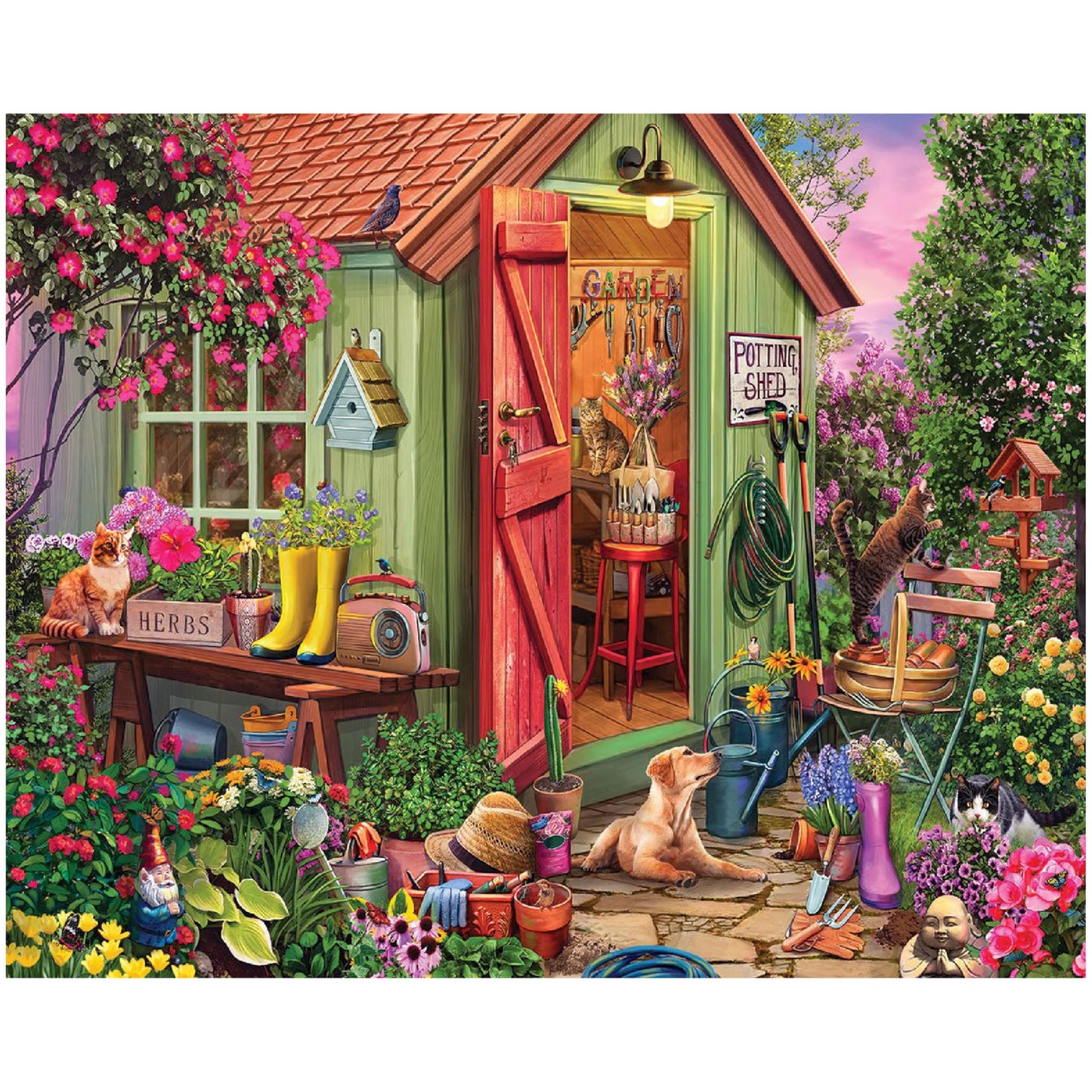 White Mountain 1000 Piece Jigsaw Puzzle Colorful Flower, Potting Shed