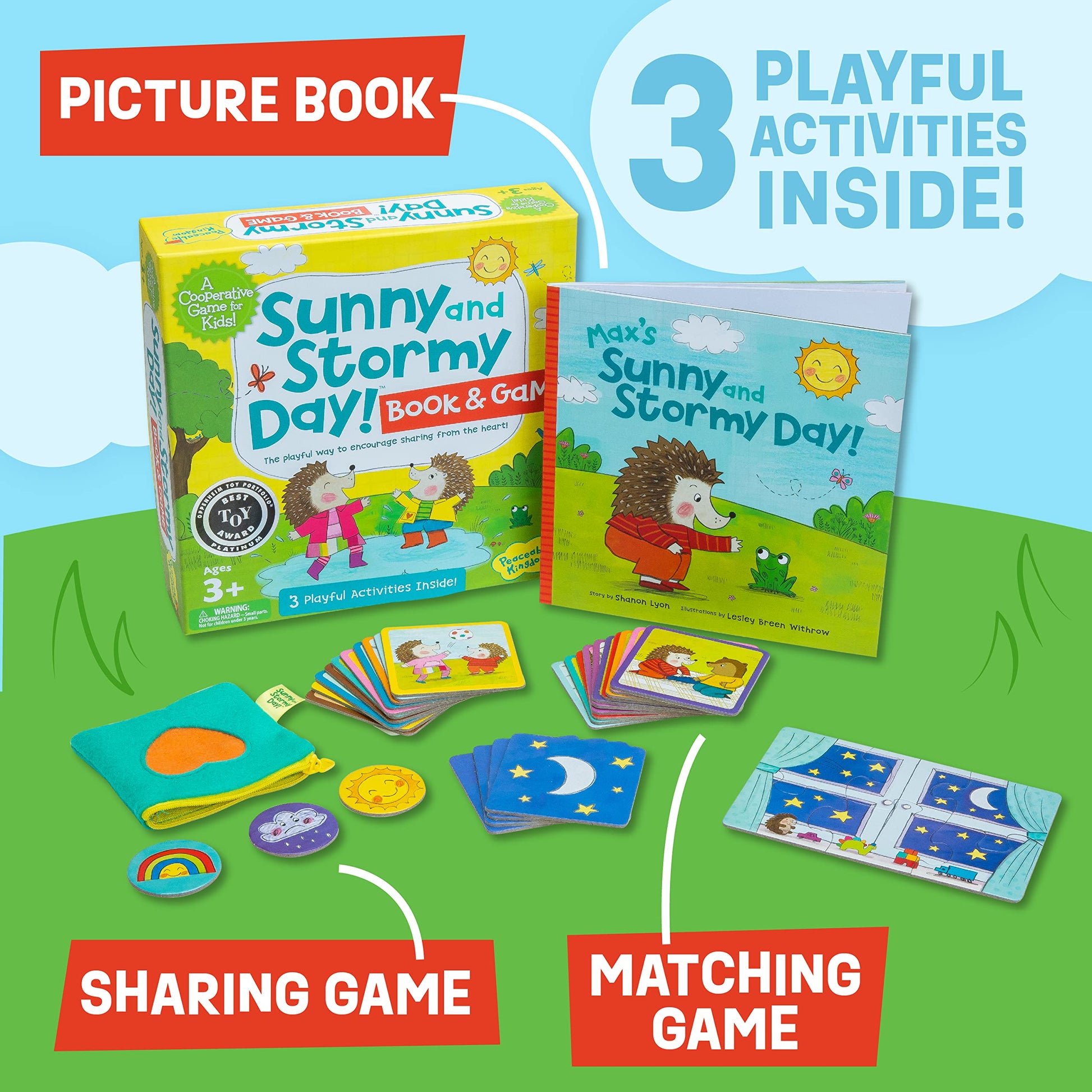 Peaceable Kingdom Sunny and Stormy Day Book and Game, Cooperative Sharing and Emotional Learning Activity, Social Skills Board Game for Kids Ages 3