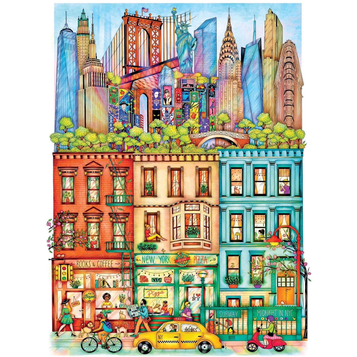 Hard & Challenging 1000 Piece Puzzle for Adults - Cities at Midnight New York by Madalina Tantareanu - Empire State Building, Statue of Liberty