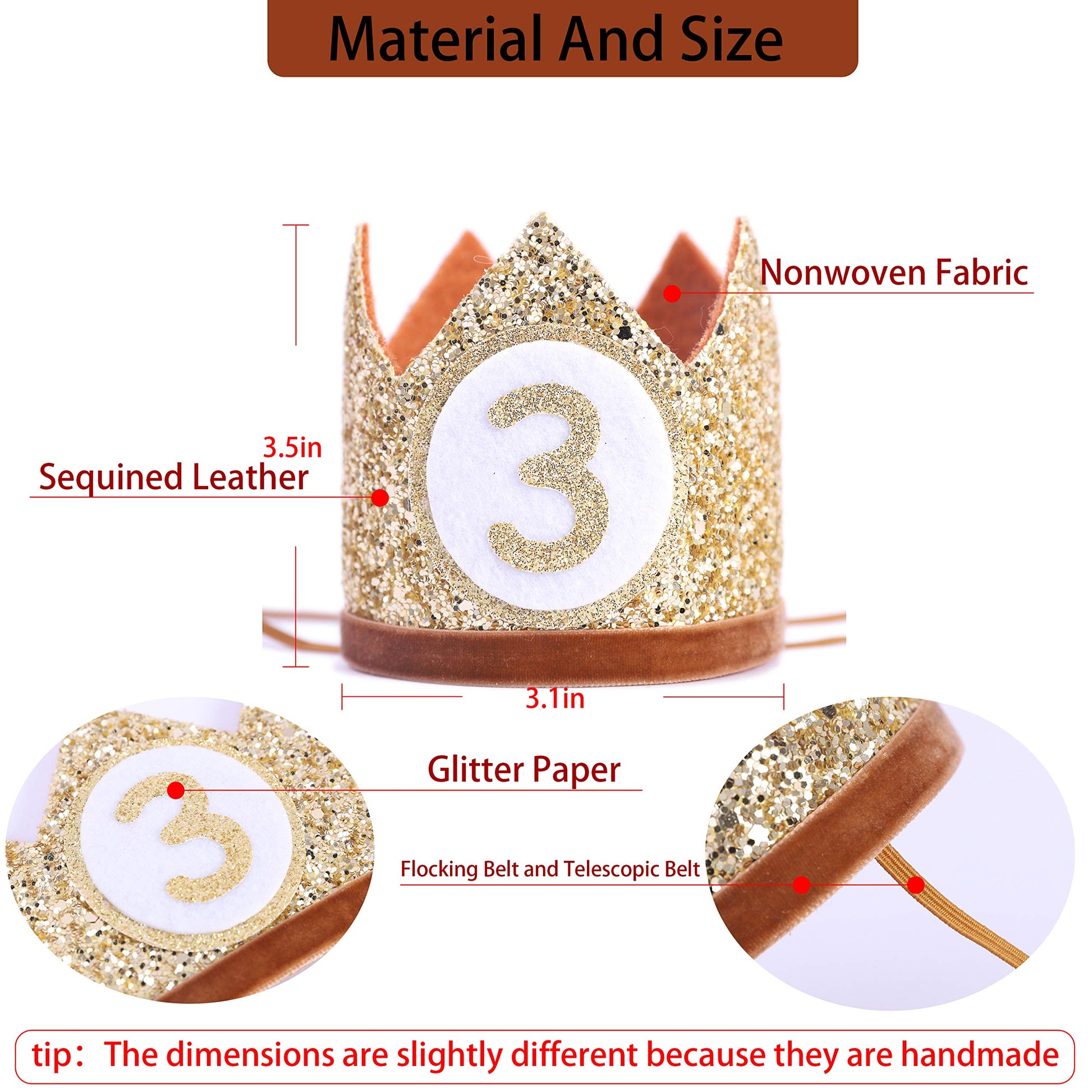 WAHAWU Baby Crown for 3st Birthday - Third Birthday Party Decoration, Glitter Crown Hat
