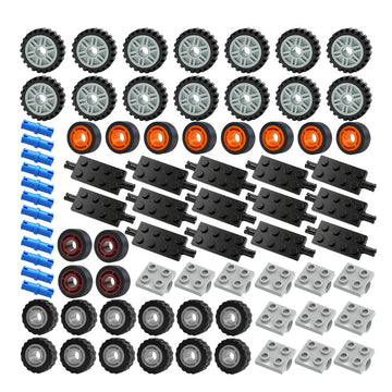 Pasacho Wheels and Axles Set Tires, 118pcs City Car Parts Kits, Vehicle Truck Parts Classic Pieces Accessories, Construction Bulk Bricks Building