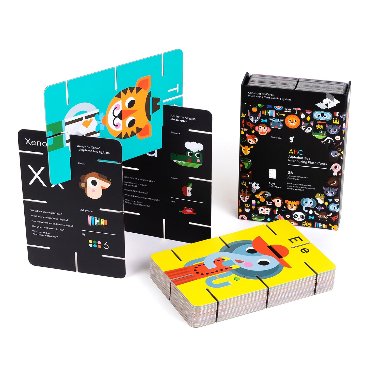 ABC Flash Cards Alphabet Zoo Constructible & Interlocking - Constructible Vocabulary/Animal/Color/Shape/Letter Cards for Toddlers and Preschoolers