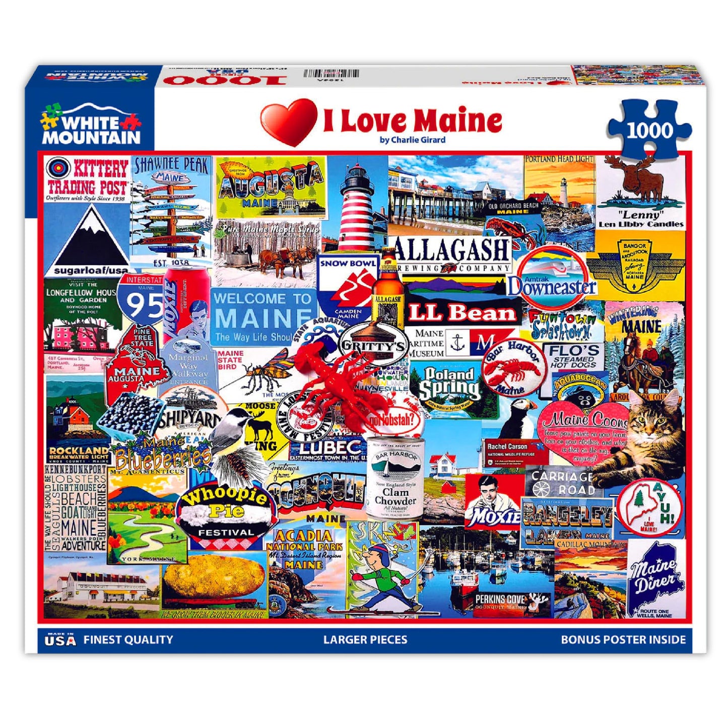 White Mountain 1000 Piece Jigsaw Puzzle New England Coastal, I Love Maine
