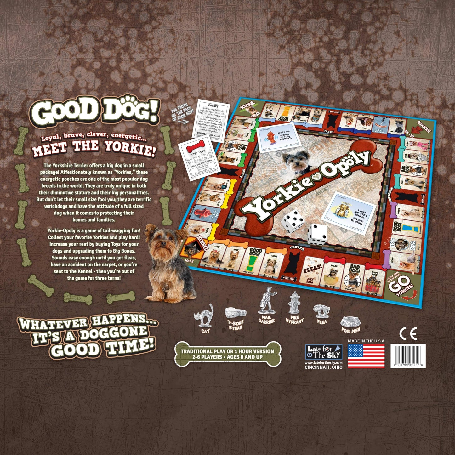 Late for The Sky Yorkie-Opoly Dog Board Game for Yorkshire Terrier Lovers, Family Party Fun, 2-6 Players, Ages 8+, Strategy, Classic or 60-Minute