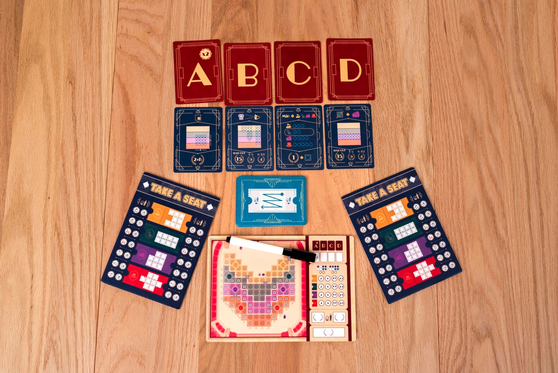 Take a Seat by 25th Century Games | Strategic Theater Seating Board Game | Share & Write Mechanic. Celebrity Reservations | Objective Cards & Usher