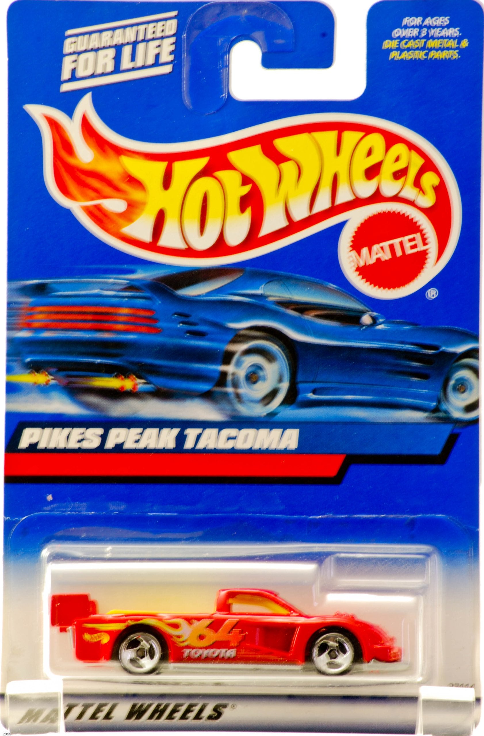 Hot Wheels 2000 - Mattel Collector #148 - Pikes Peak Tacoma - Red / Yellow Interior - #64 Toyota Racing Graphics - 3 Spoke Wheels - New - Out