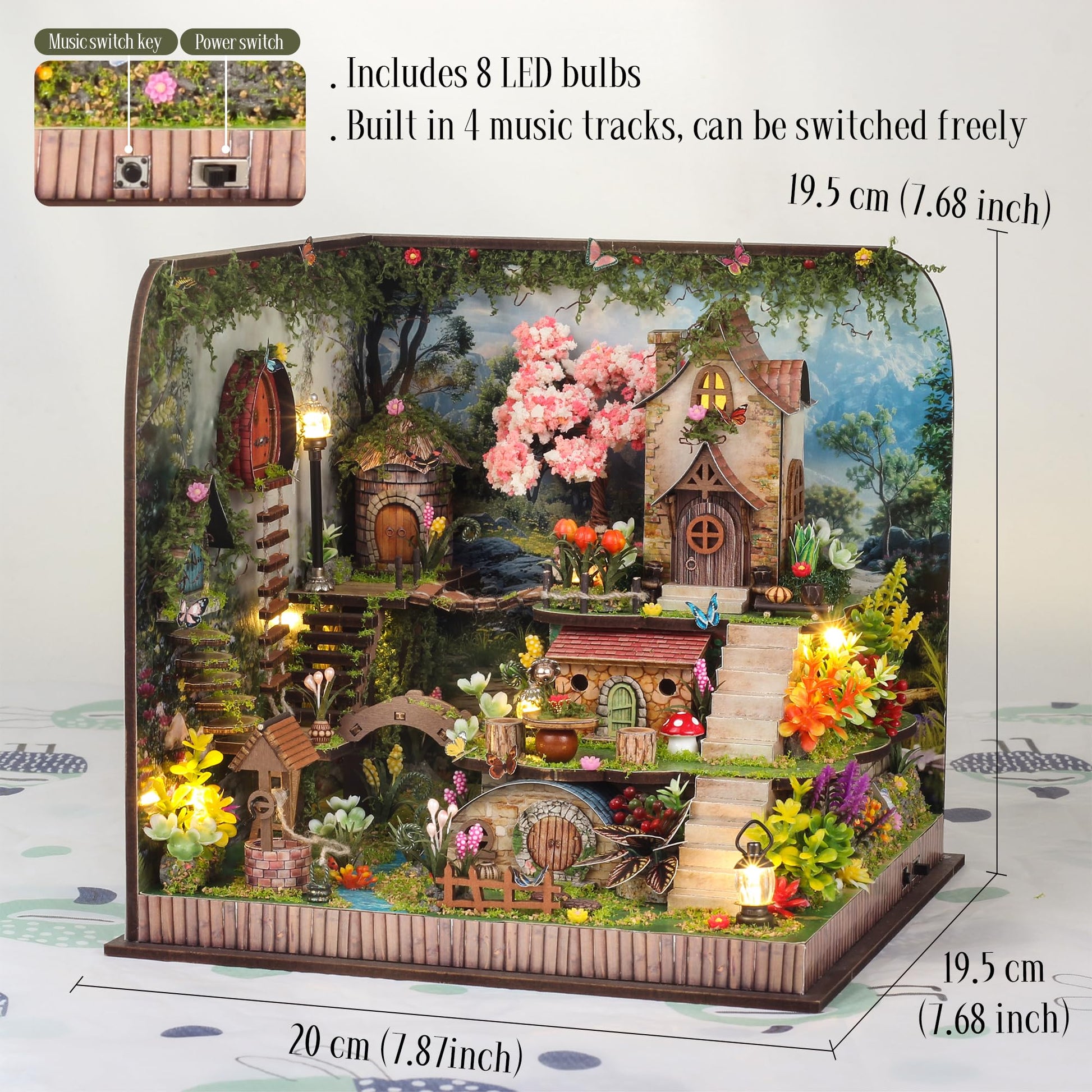 Splashora DIY Miniature Dollhouse Kit, Forest Fairyland with Cherry Blossom Tree, Tiny House Building Kit for Adults DIY Crafts Birthday for Family