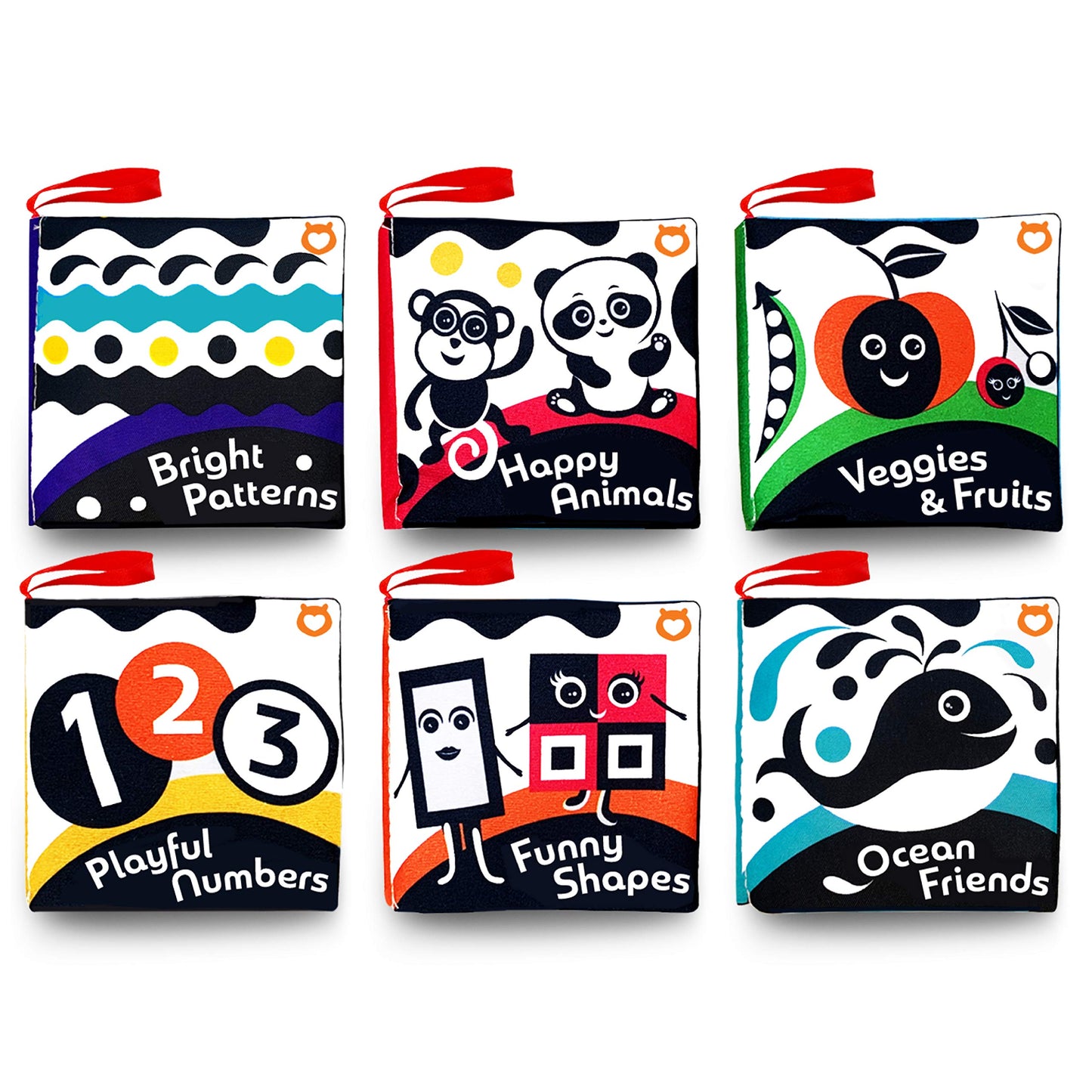 Cloth Books (Set of 6). High Contrast Soft Books. Black and White Images Encourage Infant Development - Suitable for Babies and Toddlers from 3 Months