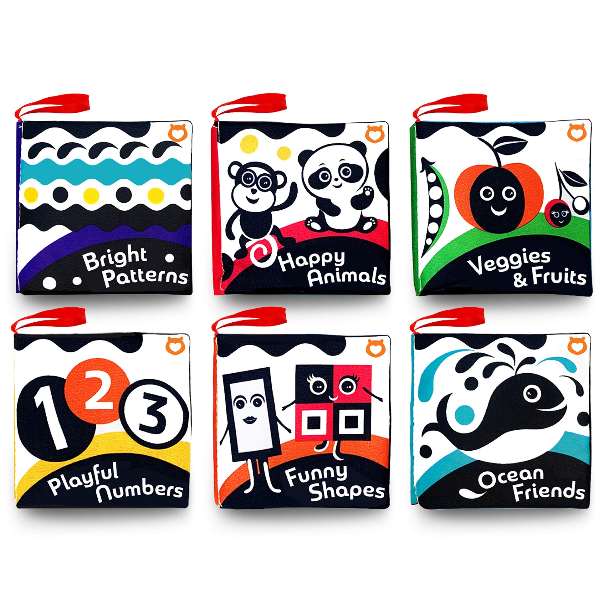 Cloth Books (Set of 6). High Contrast Soft Books. Black and White Images Encourage Infant Development - Suitable for Babies and Toddlers from 3 Months