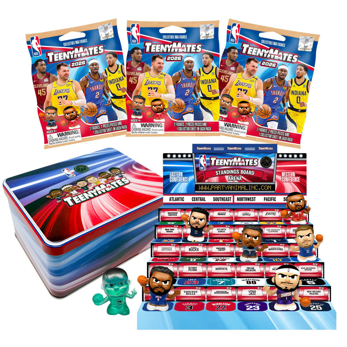 TeenyMates NBA Basketball Action Figures Gift Set with Collectible Tin
