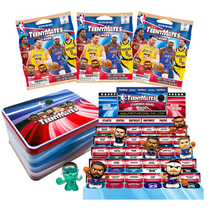 TeenyMates NBA Basketball Action Figures Gift Set with Collectible Tin