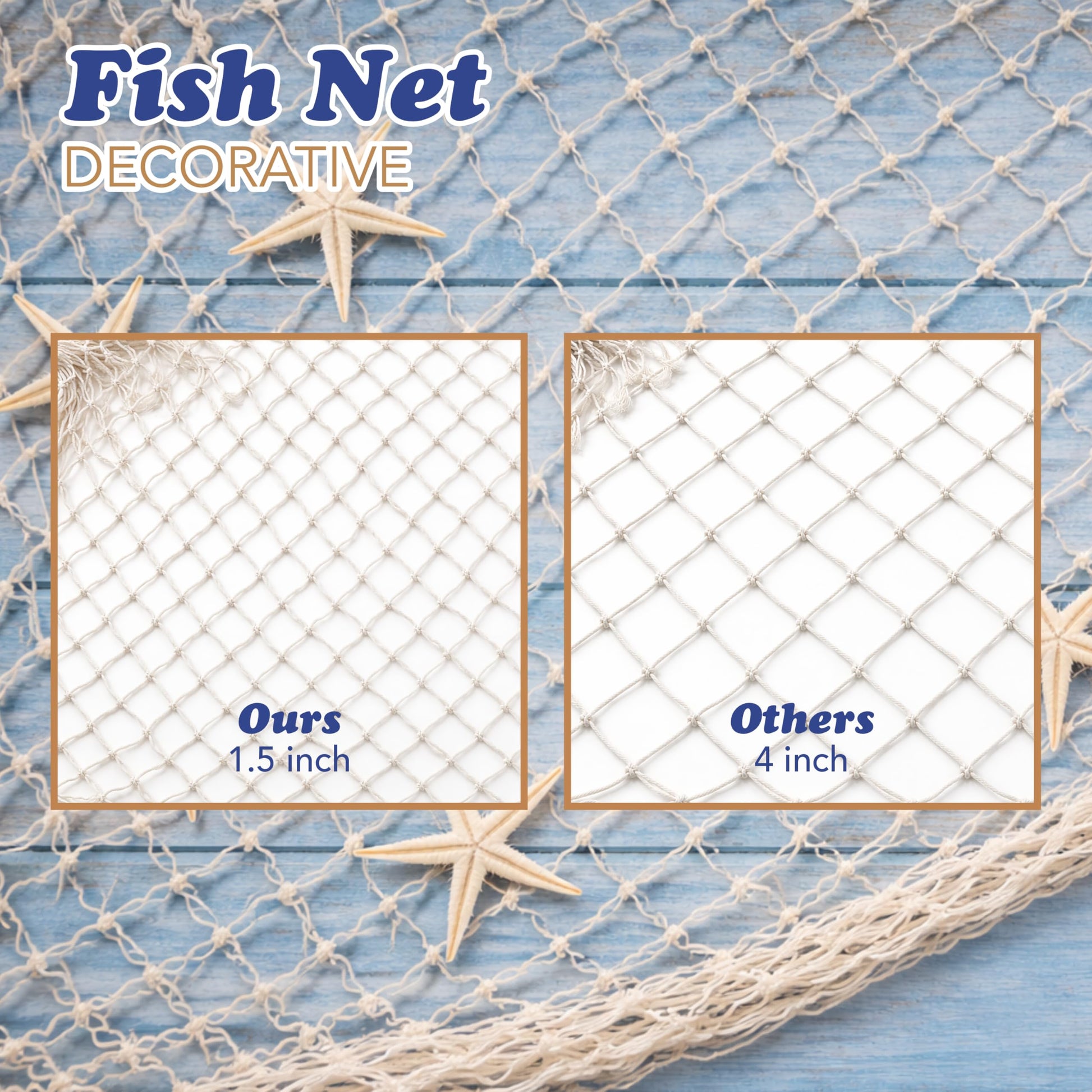 4E's Novelty Fish Net Decorative, Fishnet for Party Decorations, 14 x 4 feet - Fish Netting Decor for Mermaid, Pirate, Shark, Nautical, Under The Sea
