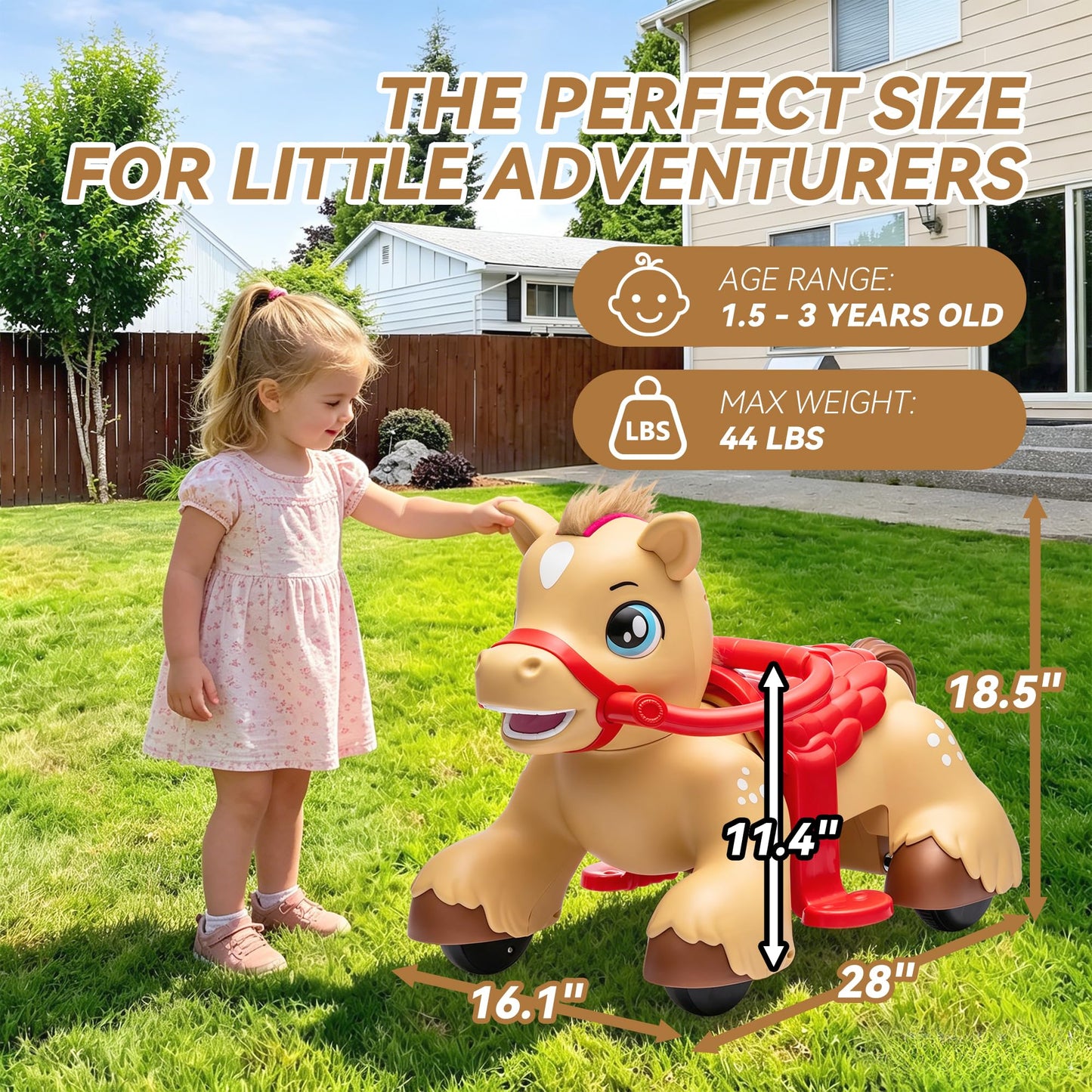 NEWDOOD 12V Ride on Toy for Toddlers, Battery Powered Electric Riding Horse w/Glowing Horn & Magic Sounds, Carrot Toy, Comb, Plush Mane, Ride on Horse