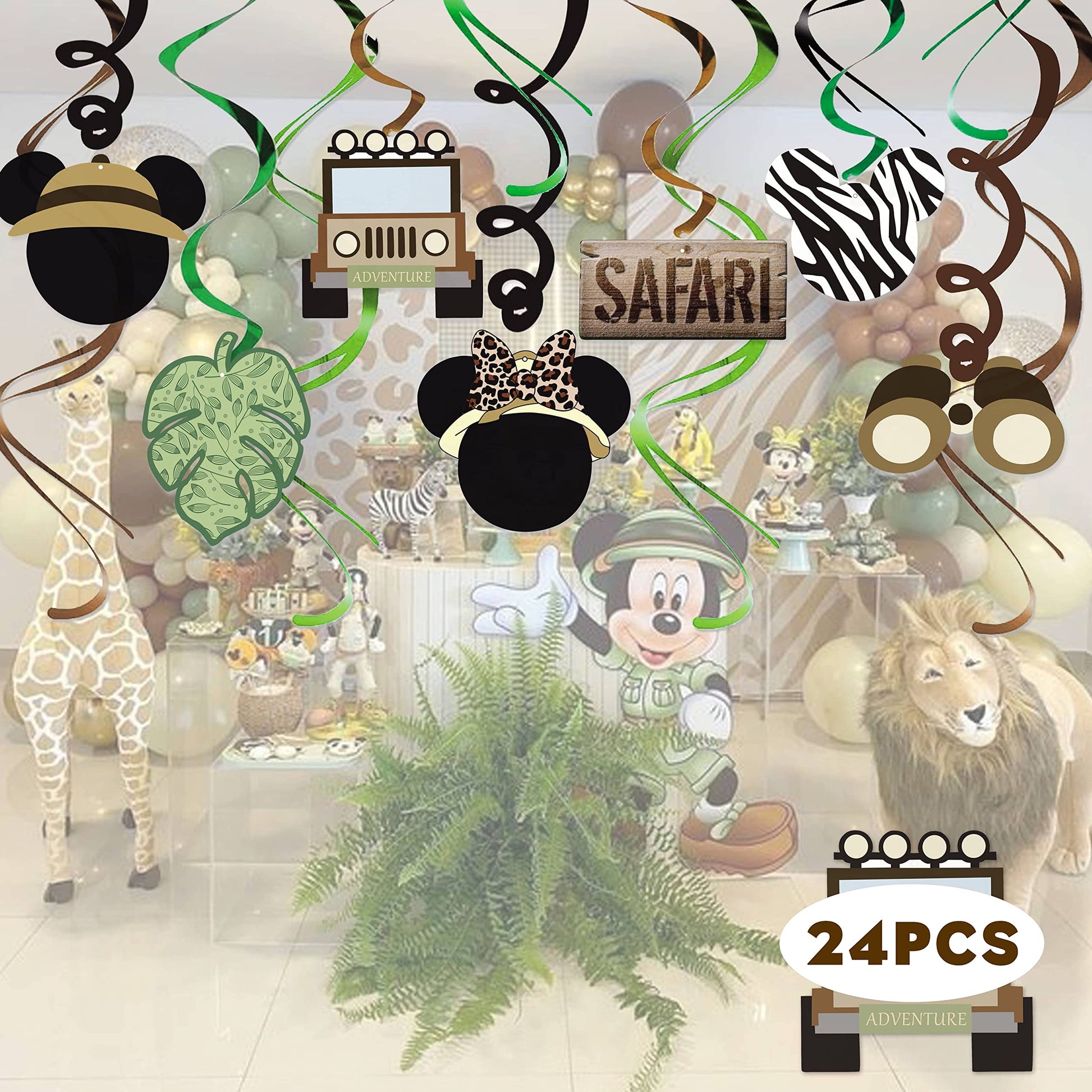 Mouse Safari Happy Birthday Decorations Hanging Swirls, Let's Go Wild Jungle Safari Wild One Birthday Party Supplies (24 CT)