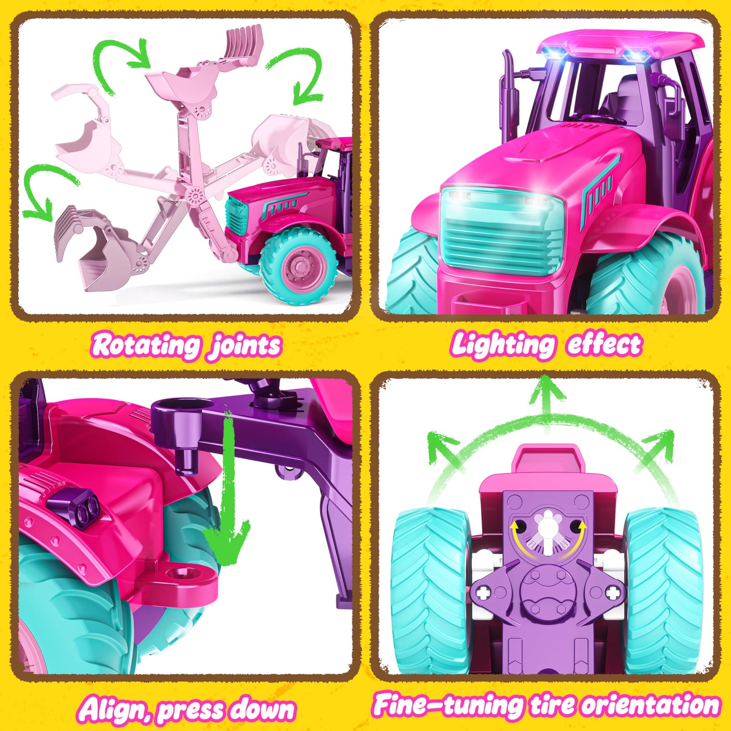 Funwee RC Tractor Toy Set with Light & Sound, Kids Farm Car Animal Trailer Wheels Remote Truck, Outdoor Vehicle Toys for 3-7+ Years Old Toddler Boy