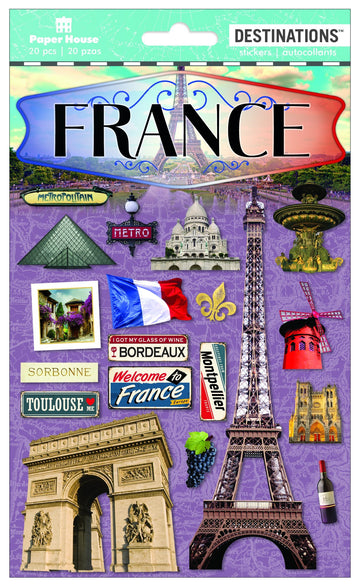 Paper House Productions STDM-2018E Travel France 2D Stickers, 3 Pack