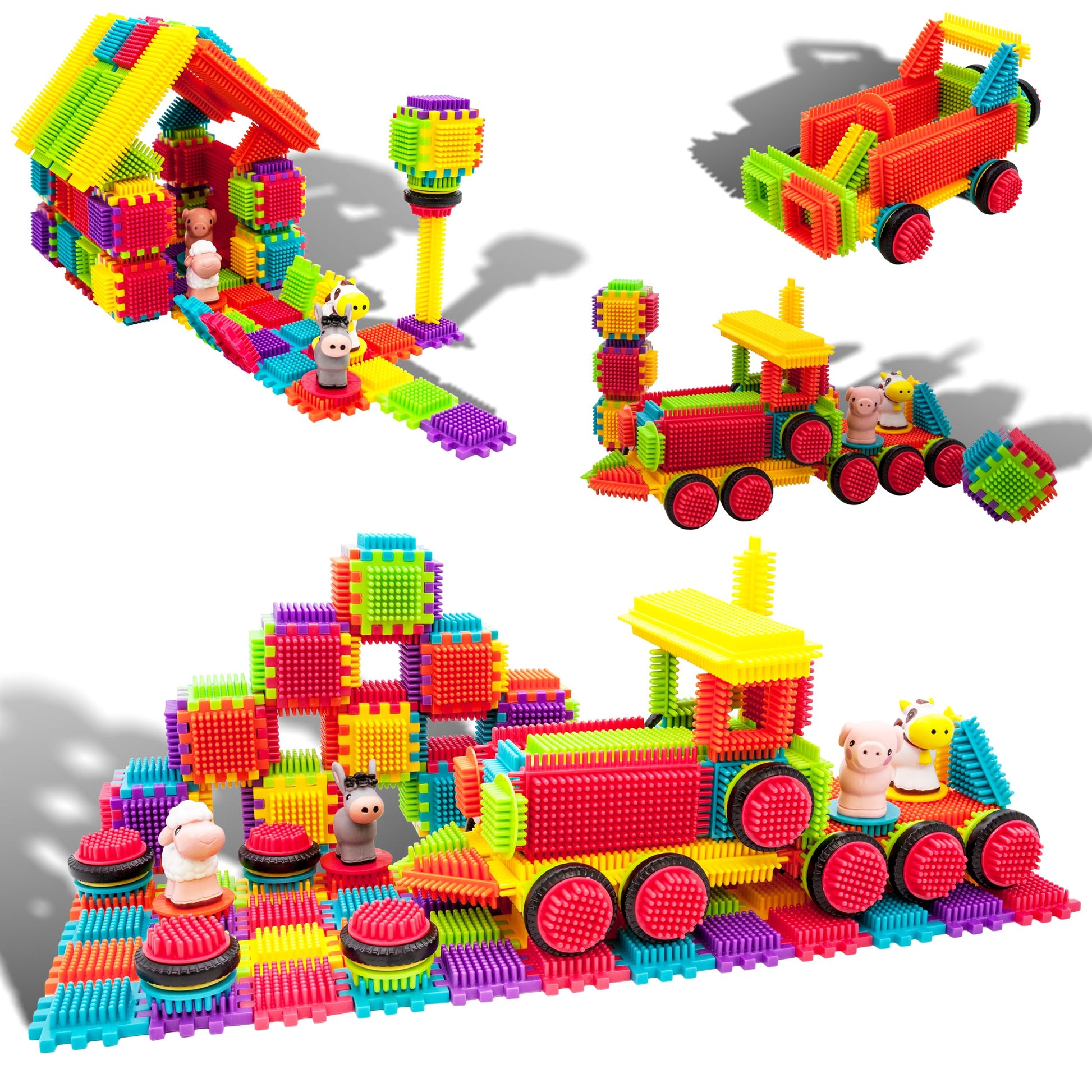 PicassoTiles PTB151 151pcs Hedgehog Lock Block STEM Building Tiles Truck Theme Set Learning Playset STEM Toy Set Educational Kit Child Brain