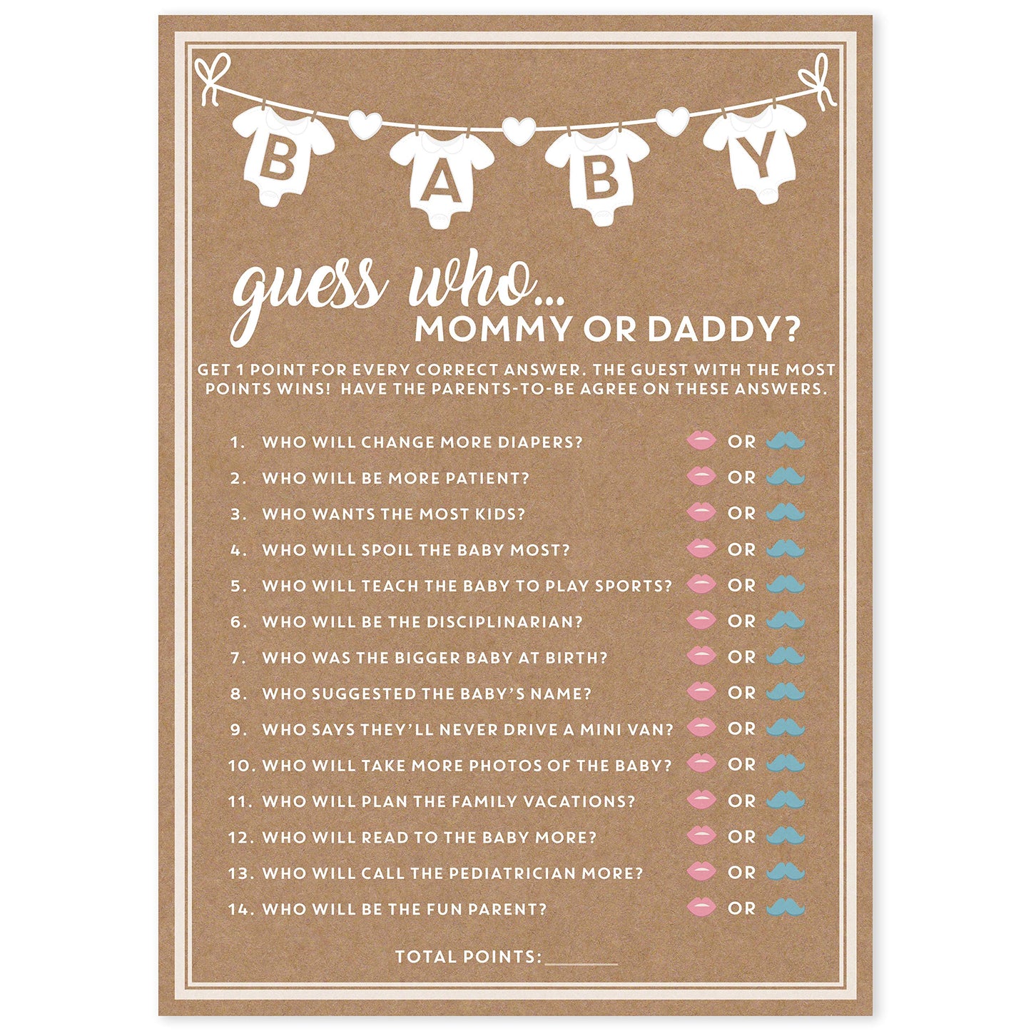 Party Hearty Baby Shower Games, Guess Who Mommy or Daddy - Kraft
