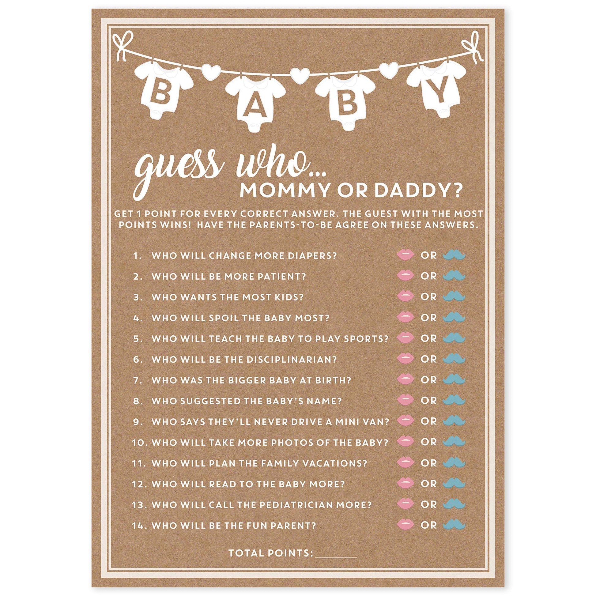 Party Hearty Baby Shower Games, Guess Who Mommy or Daddy - Kraft