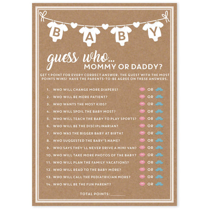 Party Hearty Baby Shower Games, Guess Who Mommy or Daddy - Kraft