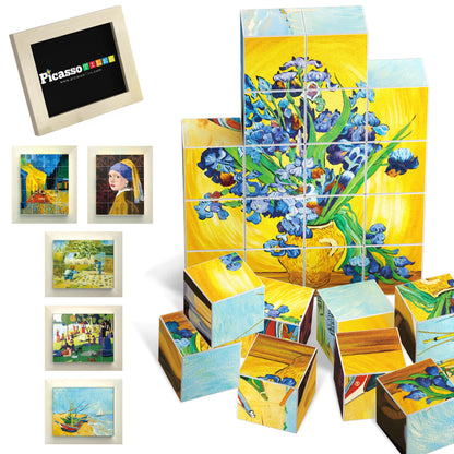 PicassoTiles 1” Magnetic Puzzle Building Cubes Blocks of Popular World Famous Art Paintings with Free Frame, Educational STEAM Toys for 3+ Year Old