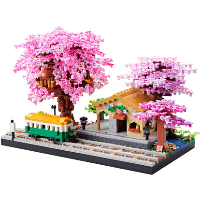 DOLBLOCK Japanese Cherry Blossom Tree Flower House Micro Building Blocks Set for Adults Bus Station Mini Bricks Model, Treehouse, Decorative