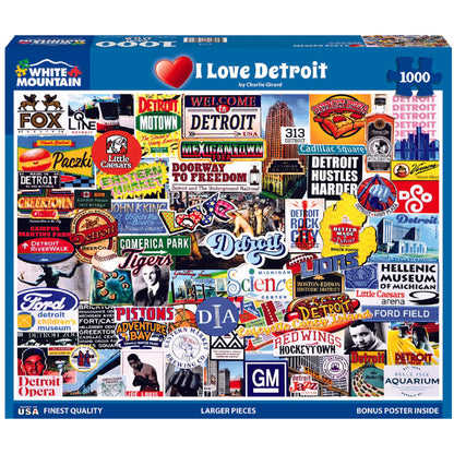 White Mountain 1000 Piece Jigsaw Puzzle City Collage, I Love Detroit